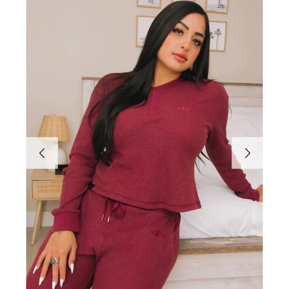Dixxon Womens 2XL ~ Maroon ~ Cropped Waffle Knit Long Sleeve - Picture 1 of 4